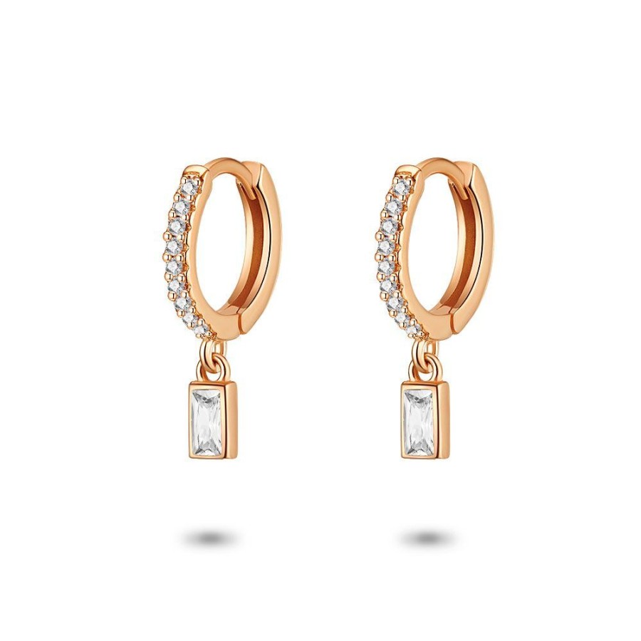 Women Twice As Nice | Rose Silver Earrings, Hoop Earrings, Rectangular Stone