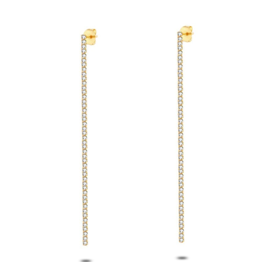 Women Twice As Nice | 18Ct Gold Plated Silver Earrings, Tennis Earrings, 8,5 Cm