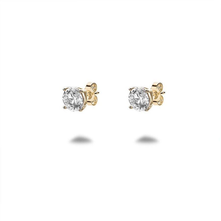 Women Twice As Nice | 18Ct Gold Plated Silver Earrings, Zirconia, 6 Mm