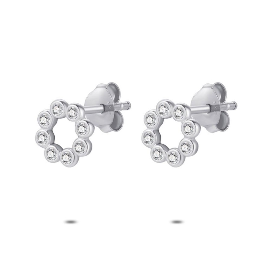 Women Twice As Nice | Silver Earrings, Open Circle, 8 Zirconia