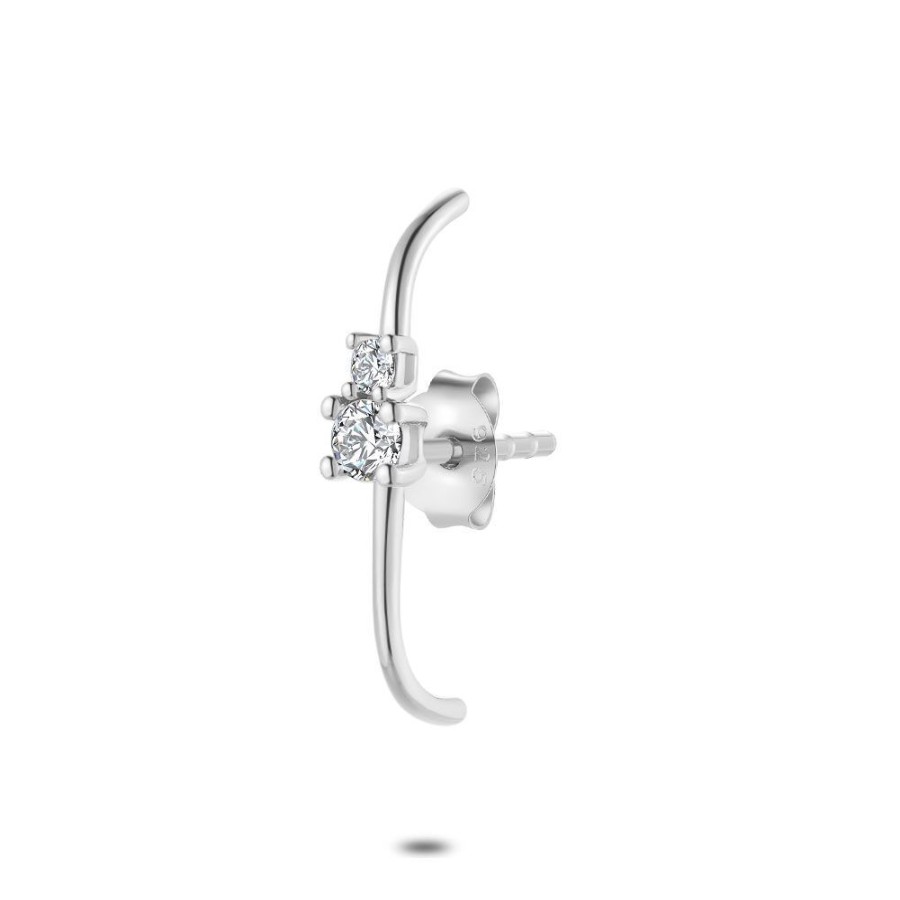 Women Twice As Nice | Silver Earring Per Piece, 2 Zirconia, Bar In Ear