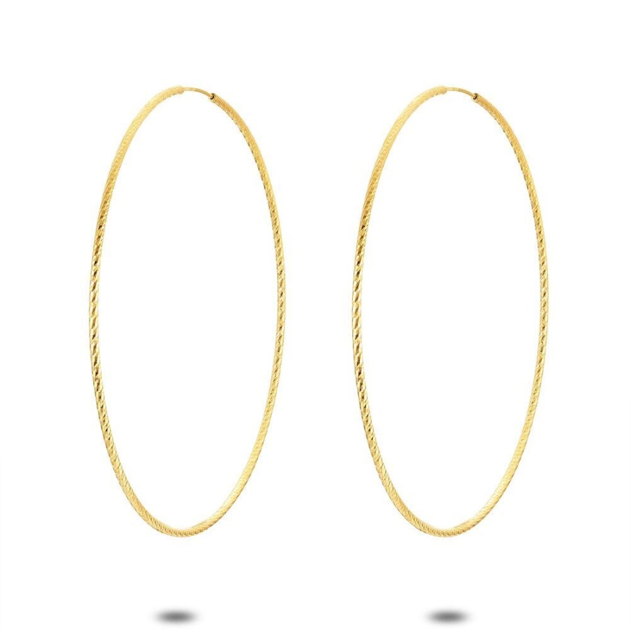 Women Twice As Nice | 18Ct Gold Plated Silver Earrings, Chiseled Earring, 73 Mm