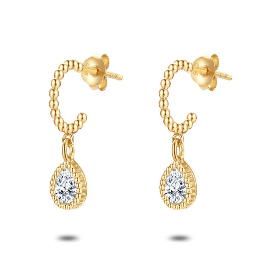 Women Twice As Nice | 18Ct Gold Plated Silver Earrings, Open Hoopn Dots, Teardrop, Zirconia