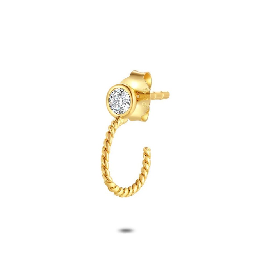 Women Twice As Nice | Earring Per Piece In 18Ct Gold Plated Silver, Half Hoop, Zirconia