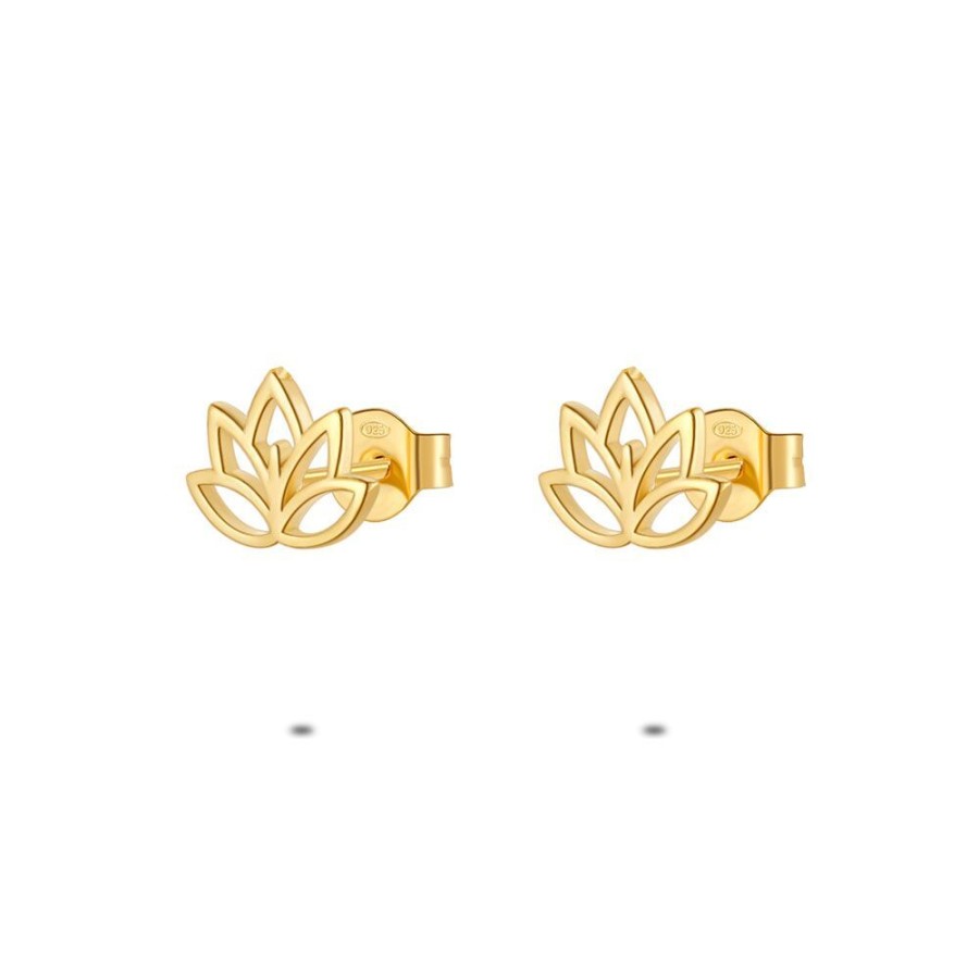 Women Twice As Nice | 18Ct Gold Plated Silver Earrings, Lotus Flower