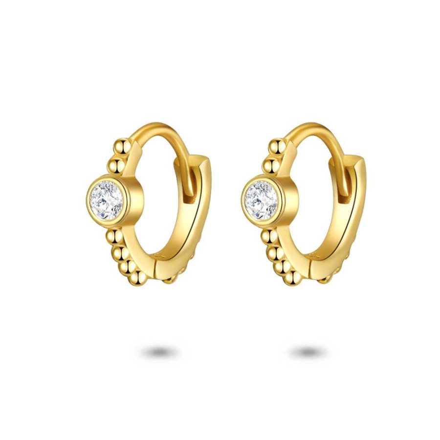 Women Twice As Nice | 18Ct Gold Plated Silver Earrings, Hoop, Small Beads, White Zirconia