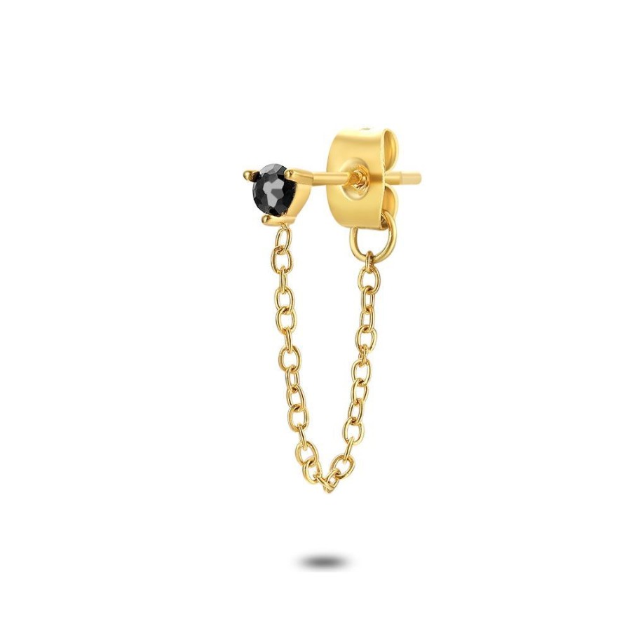 Women Twice As Nice | Earrings In Gold-Tone Stainless Steel, 1 Black Zirconia