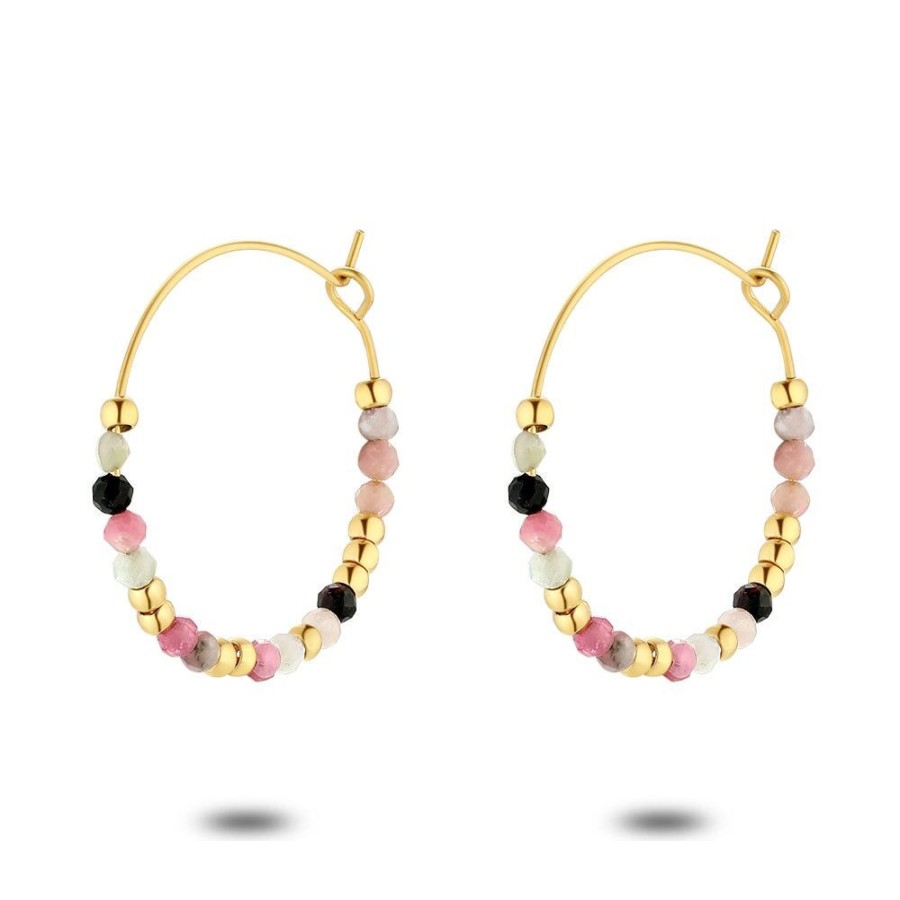 Women Twice As Nice | Gold Coloured Stainless Steel Earrings, Tourmaline Beads