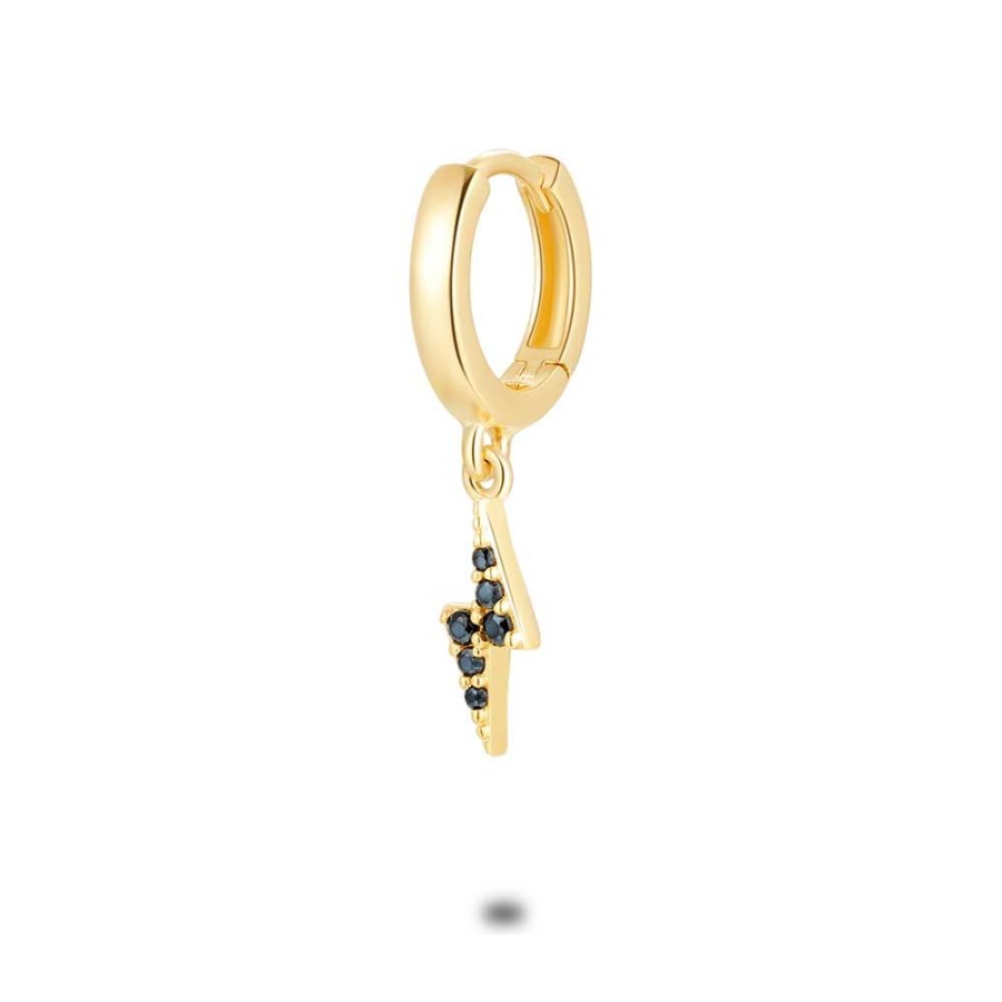 Women Twice As Nice | Earring Per Piece In 18Ct Gold Plated Silver, Hoop With Lightning Pendant