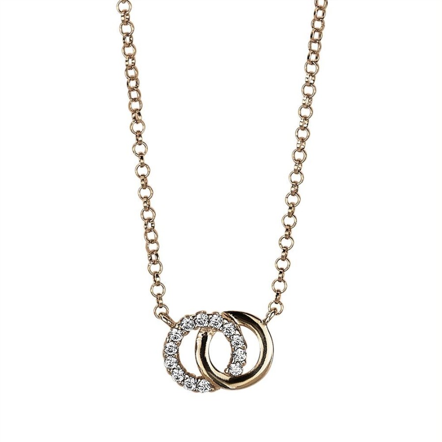 Women Twice As Nice | 18Ct Gold Plated Silver Necklace, 2 Circles, Zirconia