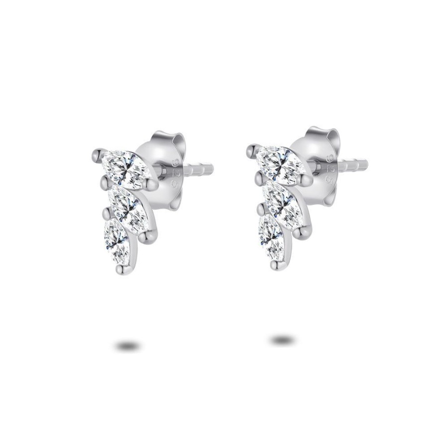 Women Twice As Nice | Silver Earrings, 3 Ellips, Zirconia, On The Ear