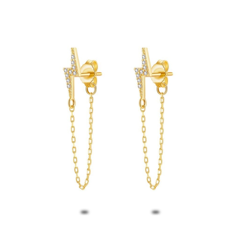 Women Twice As Nice | 18Ct Gold Plated Silver Earrings, Lightning On Chain