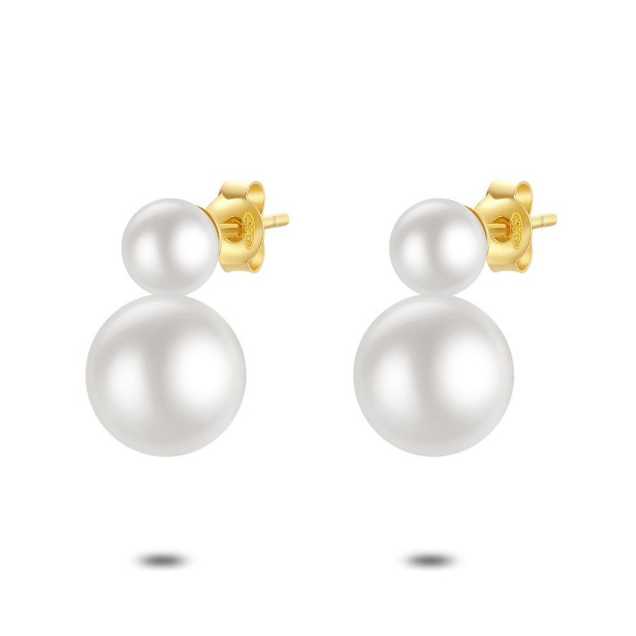 Women Twice As Nice | 18Ct Gold Plated Silver Earrings, 2 Pearls