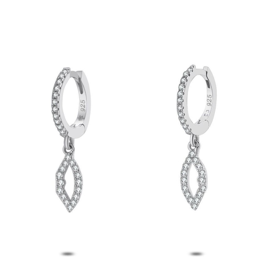 Women Twice As Nice | Silver Earrings, Hoop With Open Lip With Zirconia