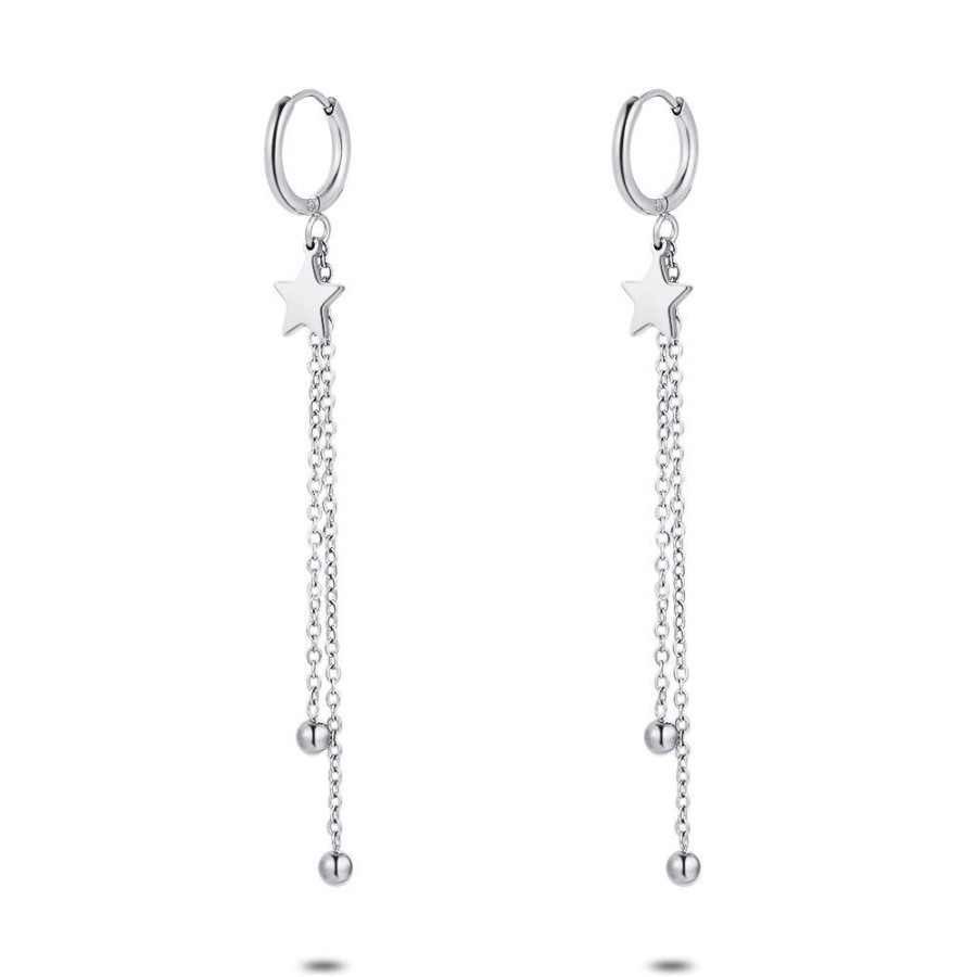 Women Twice As Nice | Stainless Steel Earrings, Earring With Star, 2 Different Chains