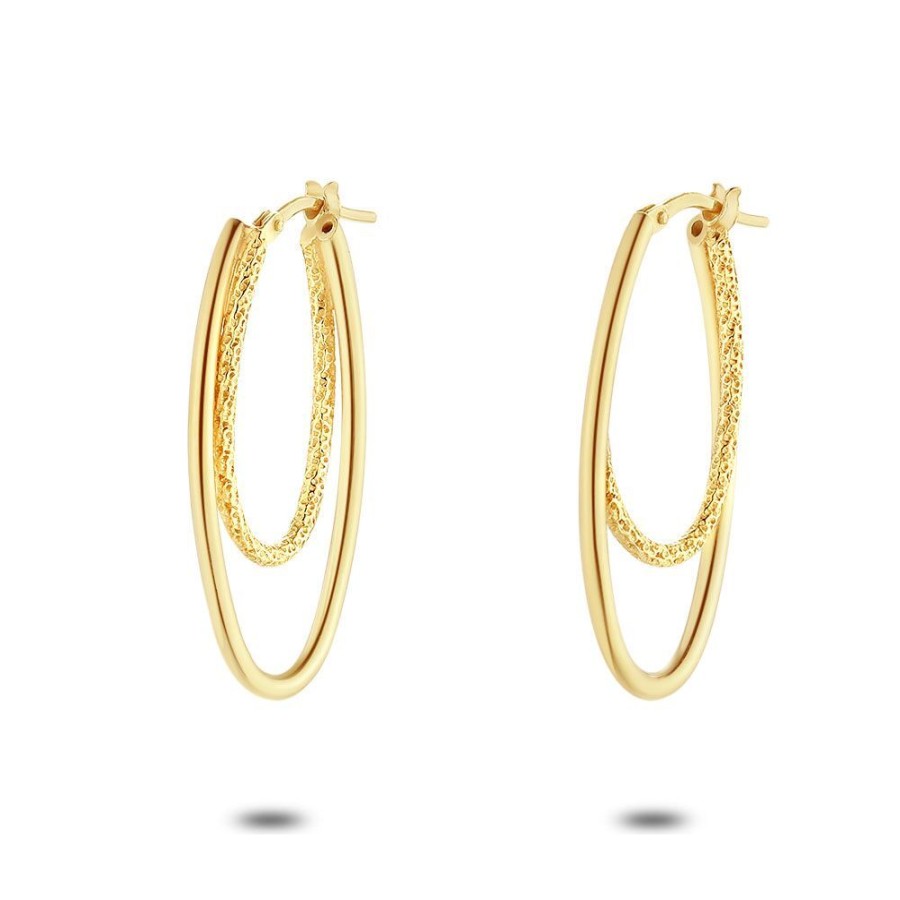 Women Twice As Nice | 18Ct Gold Plated Silver Earrings, Oval Hoop Earring