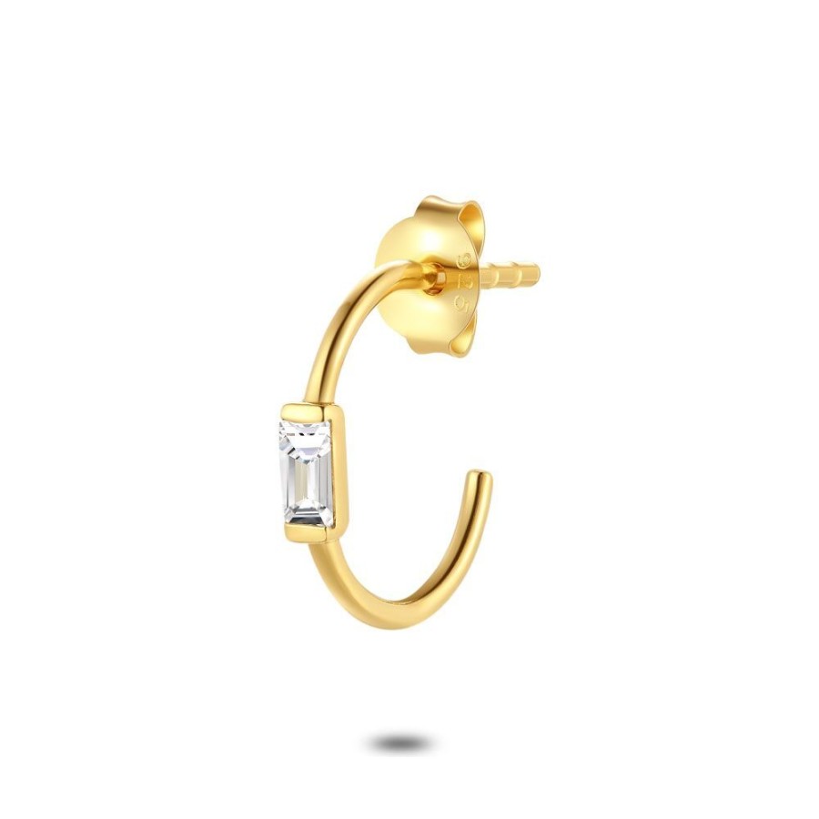 Women Twice As Nice | Earring Per Piece In 18Ct Gold Plated Silver, Hoop Earring, Rectangle Zirconia