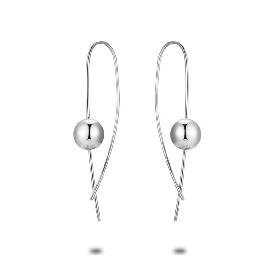 Women Twice As Nice | Stainless Steel Earrings, Ball On Long Hook