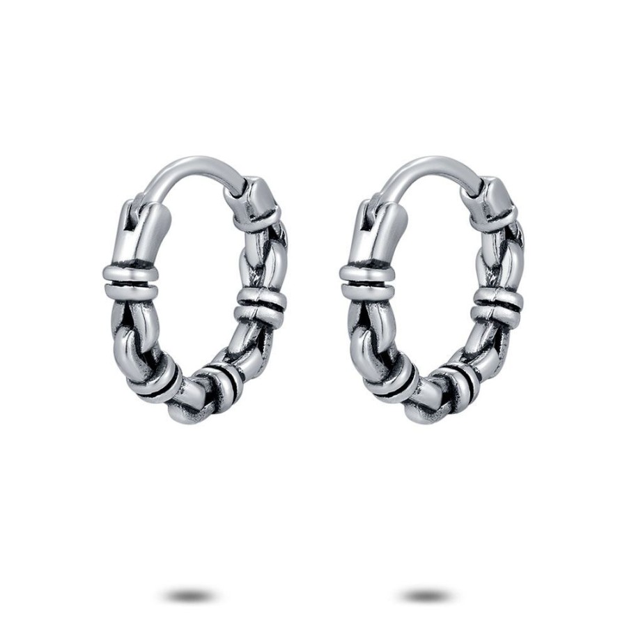 Women Twice As Nice | Stainless Steel Earrings, Hoops, Black, Small Links