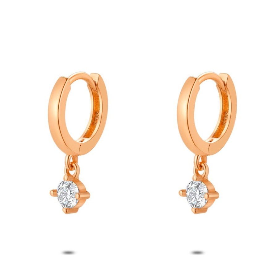 Women Twice As Nice | Rose Silver Earrings, Hoops With Zirconia