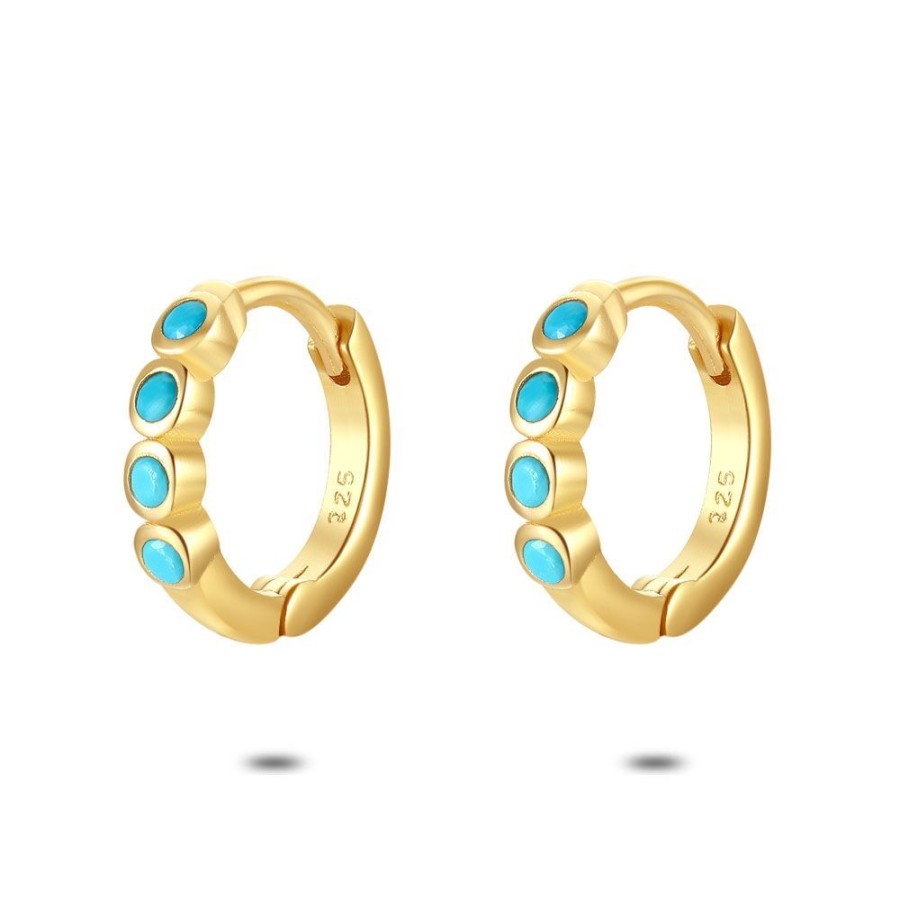 Women Twice As Nice | 18Ct Gold Plated Silver Earrings, Hoop, 4 Turquoise Zirconia