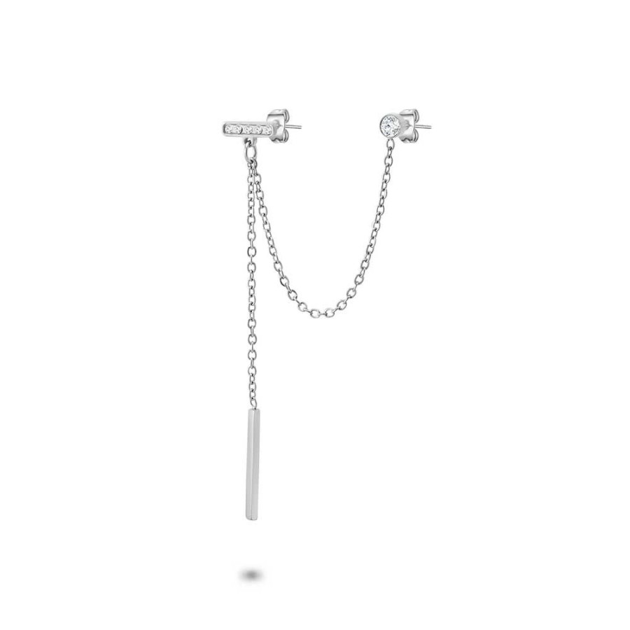 Women Twice As Nice | Stainless Steel Earrings, 2 Bars On Double Chain