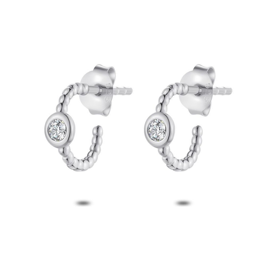 Women Twice As Nice | Silver Earrings, Open Hoop, Dots, Zirconia