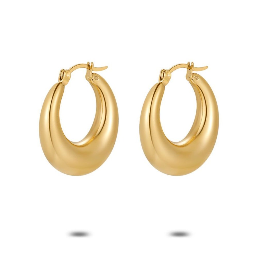 Women Twice As Nice | Gold Coloured Stainless Steel Earrings, Hoops, 25 Mm/6 Mm