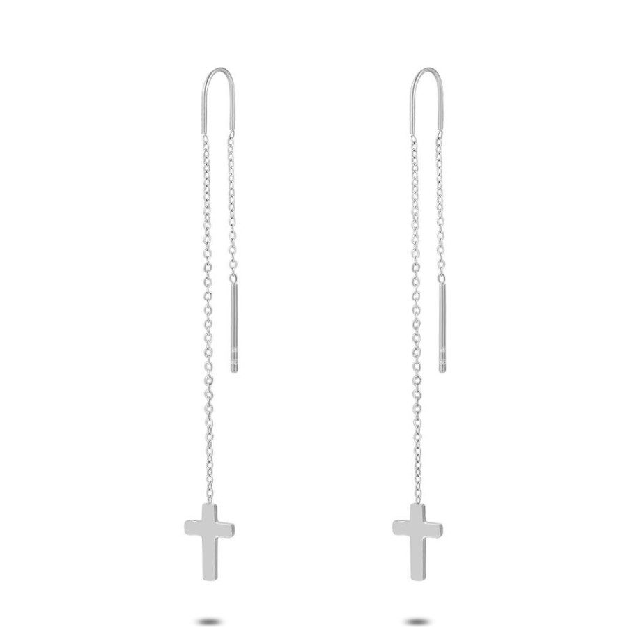 Women Twice As Nice | Stainless Steel Earrings, Cross On Chain