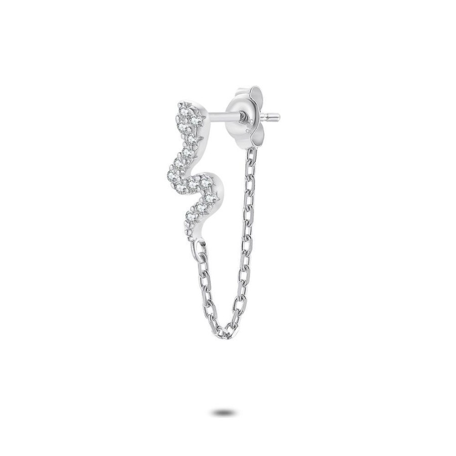 Women Twice As Nice | Earring In Silver By Piece, Snake With White Zirconia, Chain