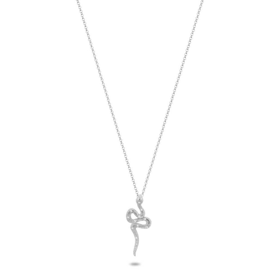 Women Twice As Nice | Silver Necklace, Snake, White Zirconia