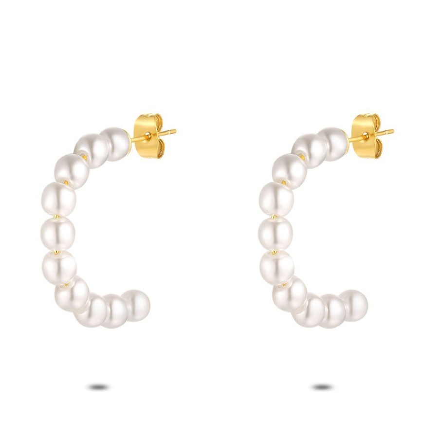 Women Twice As Nice | Gold Coloured Stainless Steel Earrings, Hoop Earring, Pearls