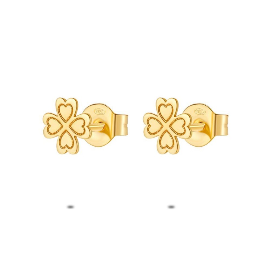 Women Twice As Nice | 18Ct Gold Plated Silver Earrings, Clover, 7 Mm