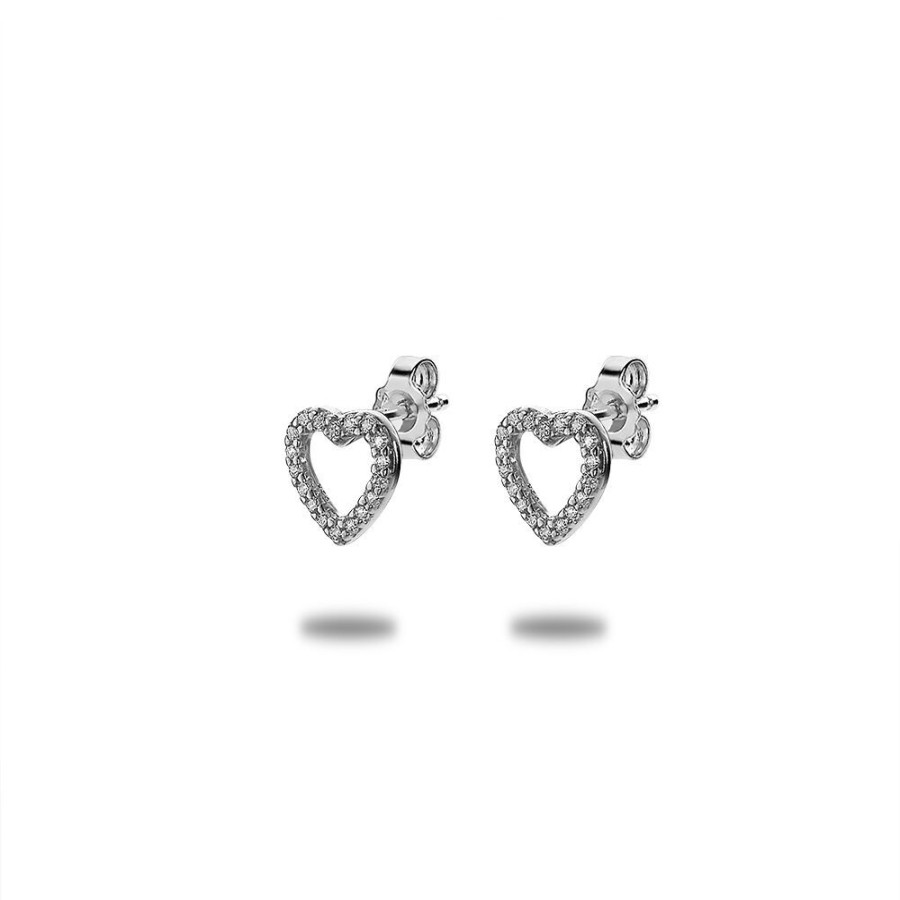 Women Twice As Nice | Silver Earrings, Open Heart With Zirconia