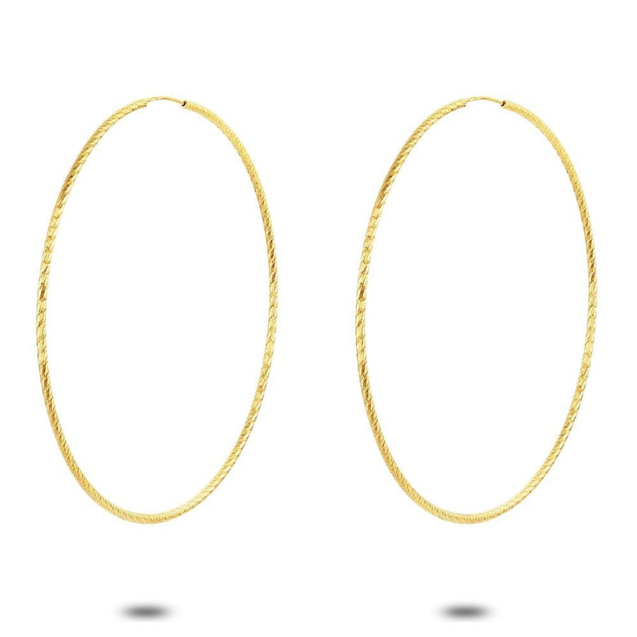 Women Twice As Nice | 18Ct Gold Plated Hoop Earrings, Hammered, 68 Mm