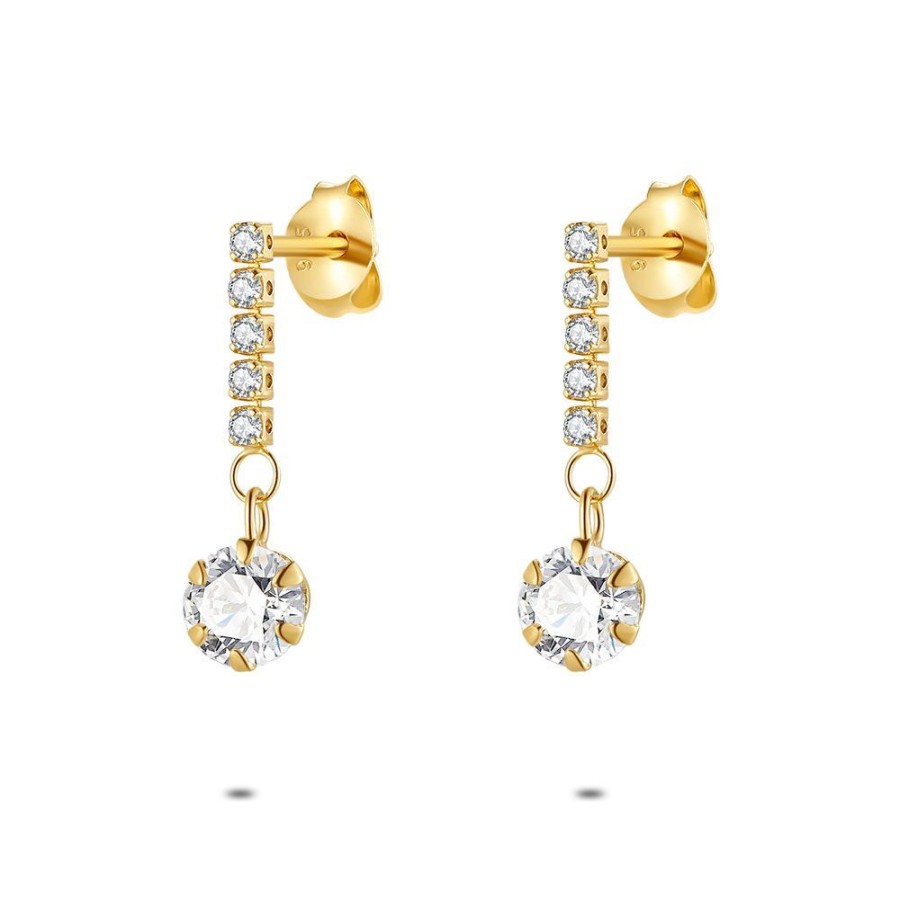 Women Twice As Nice | 18Ct Gold Plated Silver Earrings, 1 Zirconia, 6 Mm