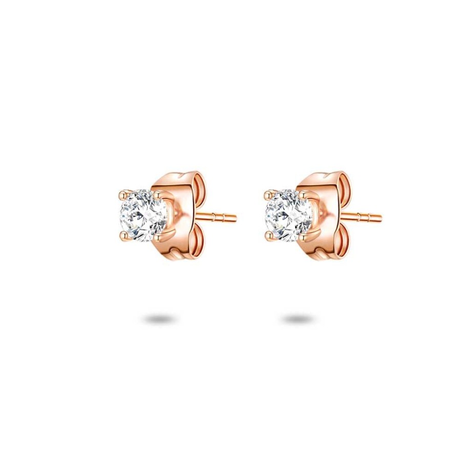 Women Twice As Nice | Rose Silver Earrings, Zirconia 3 Mm