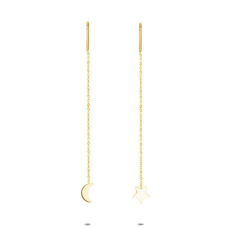 Women Twice As Nice | Gold Coloured Stainless Steel Earrings, Star And Moon