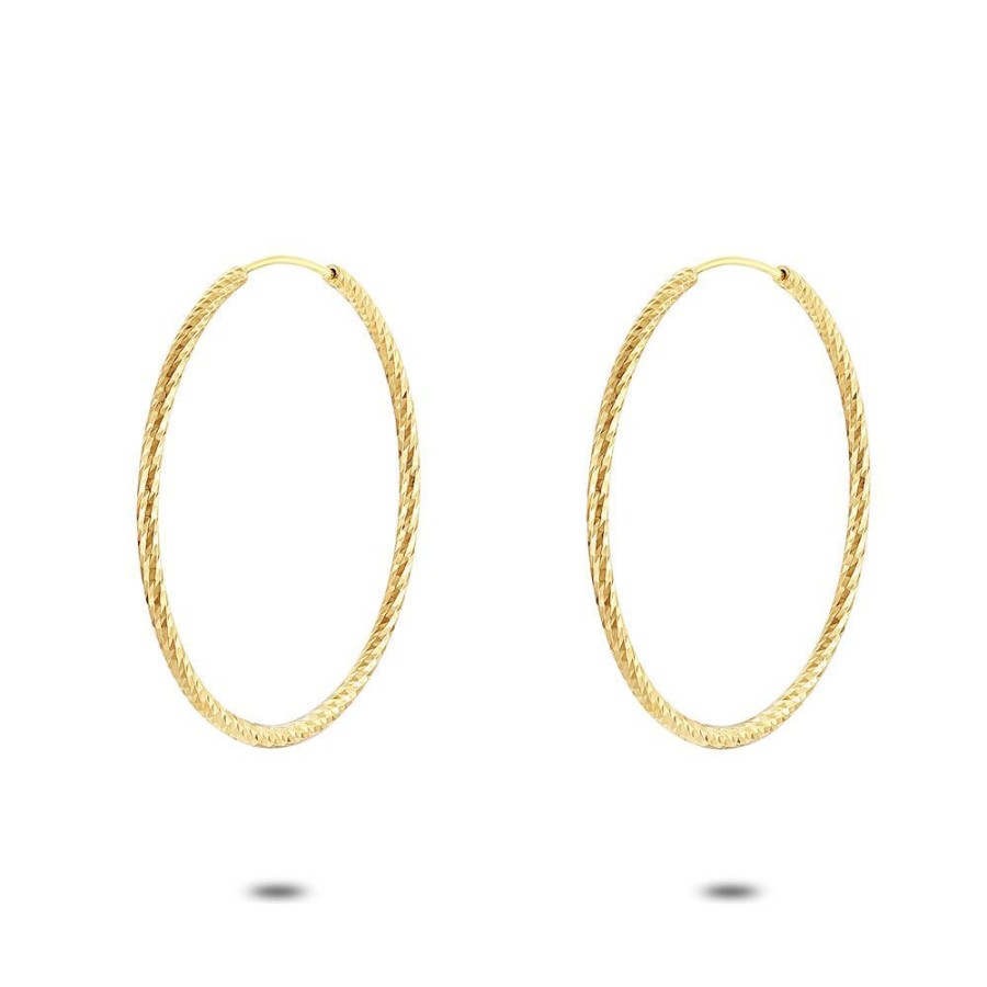 Women Twice As Nice | 18Ct Gold Plated Hoop Earrings, Hammered, 33 Mm