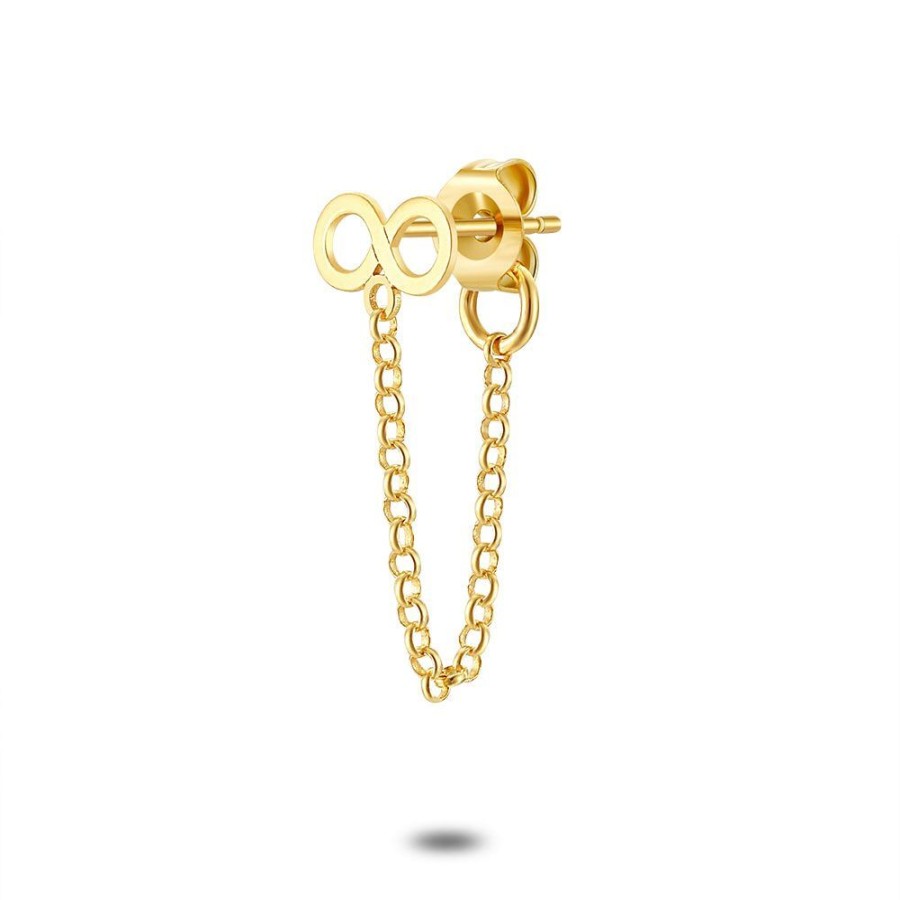 Women Twice As Nice | Earring Per Piece In 18Ct Gold Plated Silver,Infinity With Forcat Chain