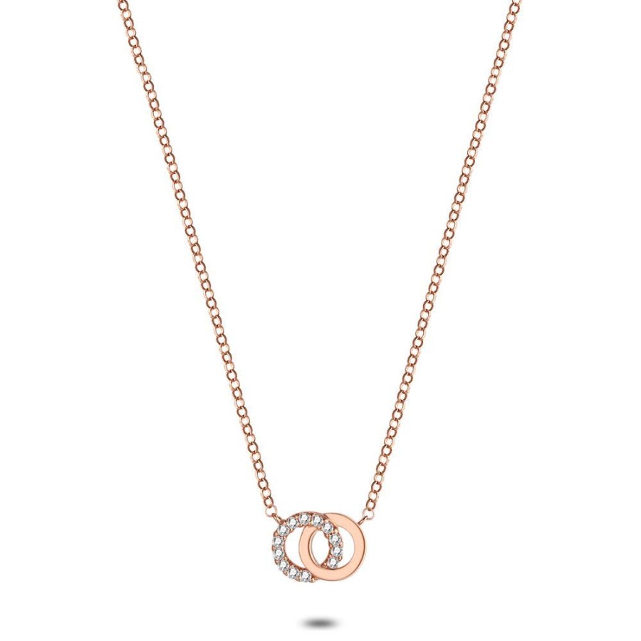 Women Twice As Nice | Rose Silver Necklace, 2 Circles, Zirconia