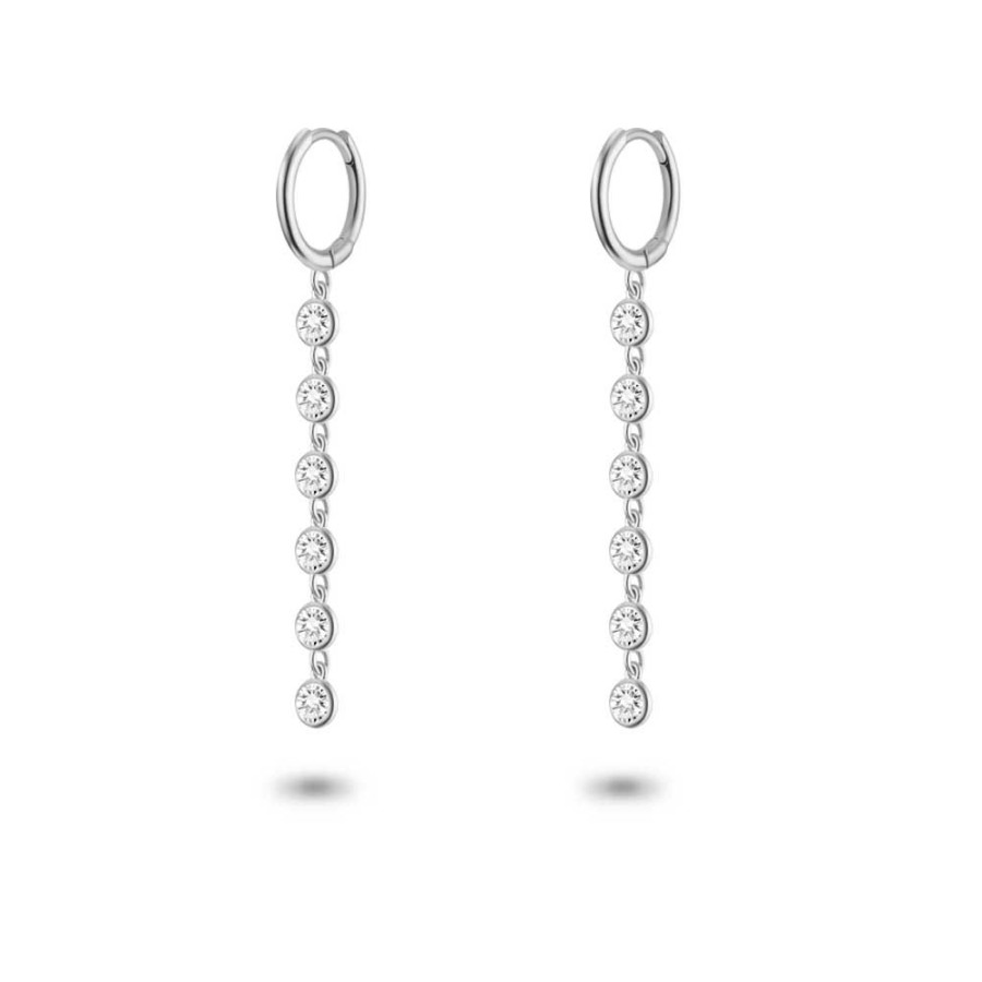 Women Twice As Nice | Silver Earrings, Hoop, 6 Dangling Zirconia