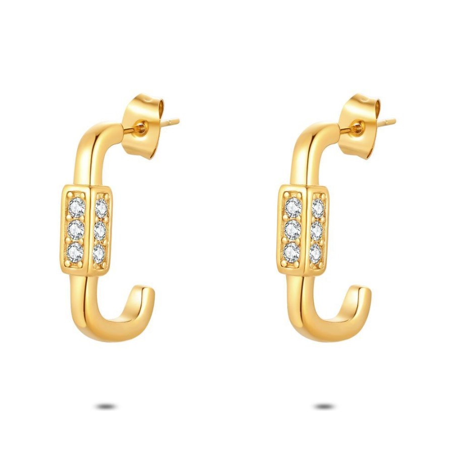 Women Twice As Nice | Gold Coloured Stainless Steel Earrings, Open Oval Earring, Crystals