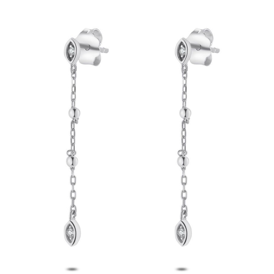 Women Twice As Nice | Silver Earrings, Earring With Ball And Drop Chain