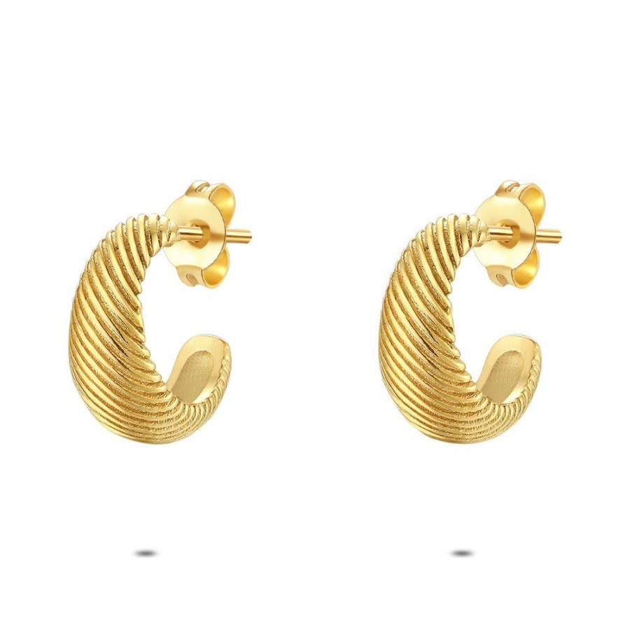 Women Twice As Nice | Earrings In Gold-Tone Stainless Steel, Open Oval Hoop, Striped