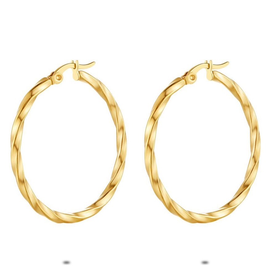 Women Twice As Nice | Gold Coloured Stainless Steel Earrings, Twisted Hoop Earrings, 35 Mm