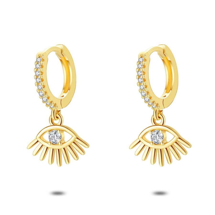 Women Twice As Nice | 18Ct Gold Plated Silver Earrings, Earring, Eye With A White Zirconia