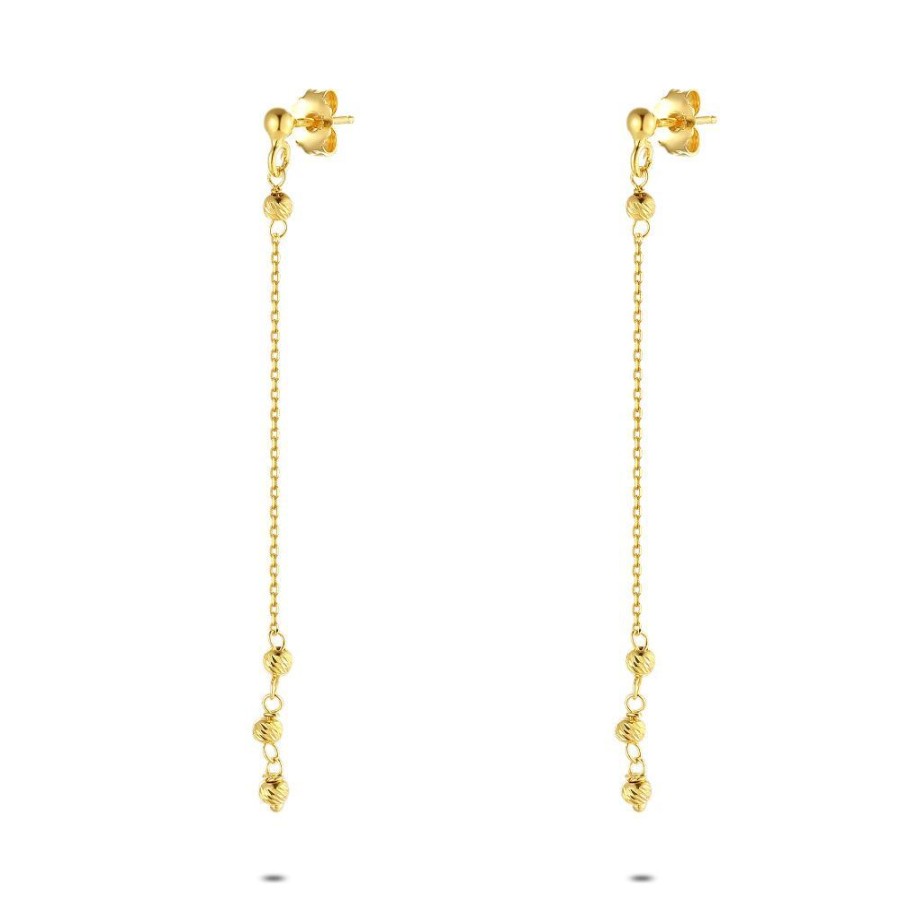 Women Twice As Nice | 18Ct Gold Plated Silver Earrings, Chiselled Small Spheres