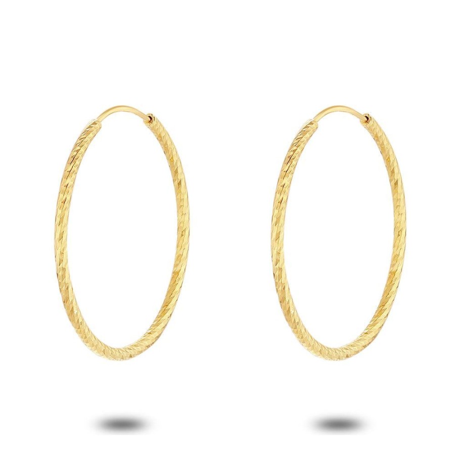 Women Twice As Nice | 18Ct Gold Plated Earrings, Hoops, Hammered, 27 Mm