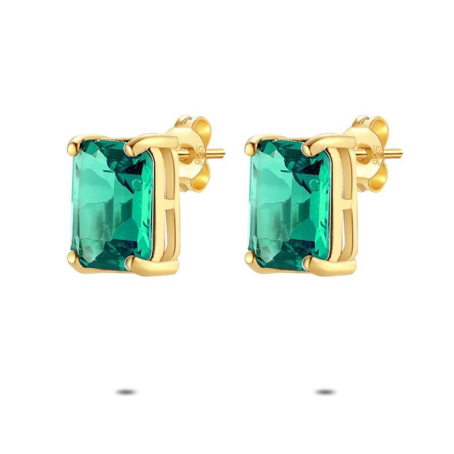 Women Twice As Nice | Earrings In 18Ct Gold-Plated Silver, Green Rzirconia